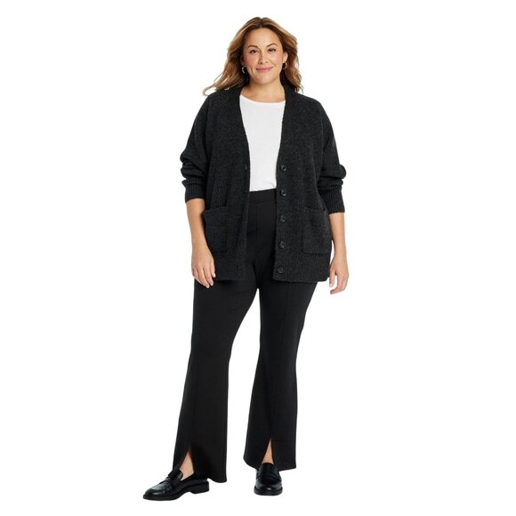 AVA & VIV PULL ON PANTS FRONT SEAM SPLIT HEM HIGH RISE STRETCH SIZE 2X BLACK - Picture 2 of 13